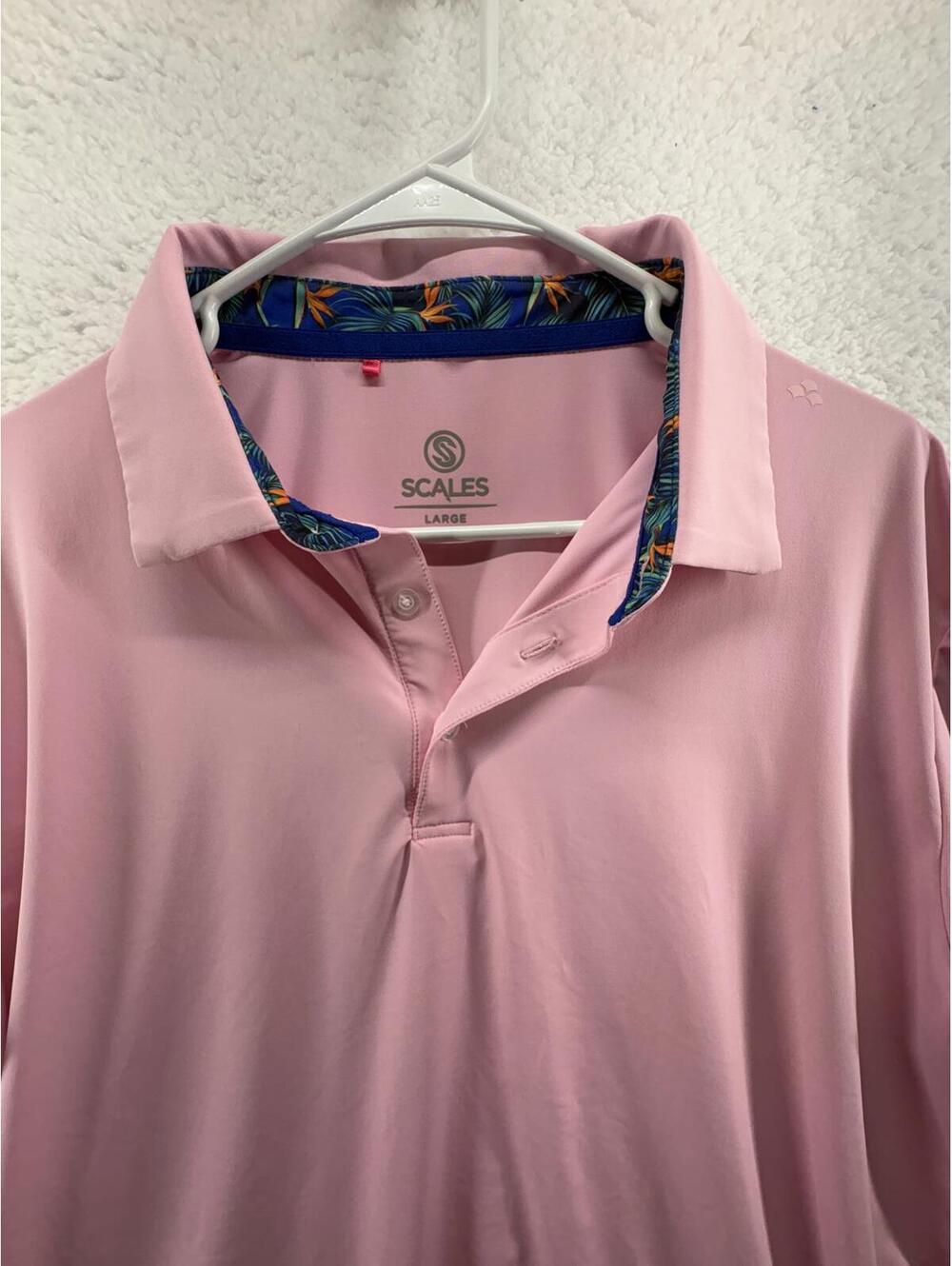 Scales Mens Performance Golf Polo Pink Large Solid